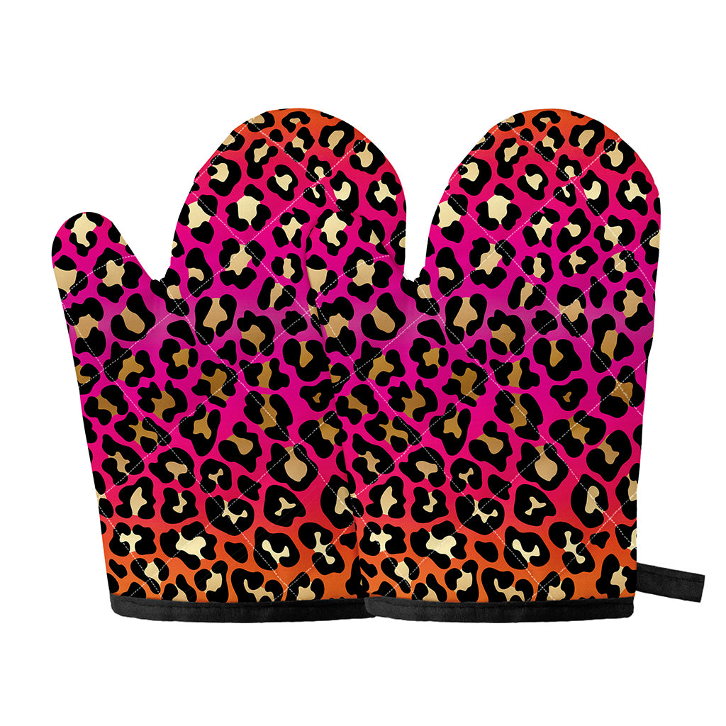 Orange And Purple Leopard Print Oven Mitts
