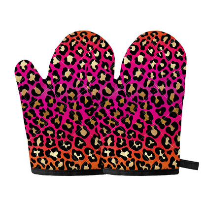 Orange And Purple Leopard Print Oven Mitts