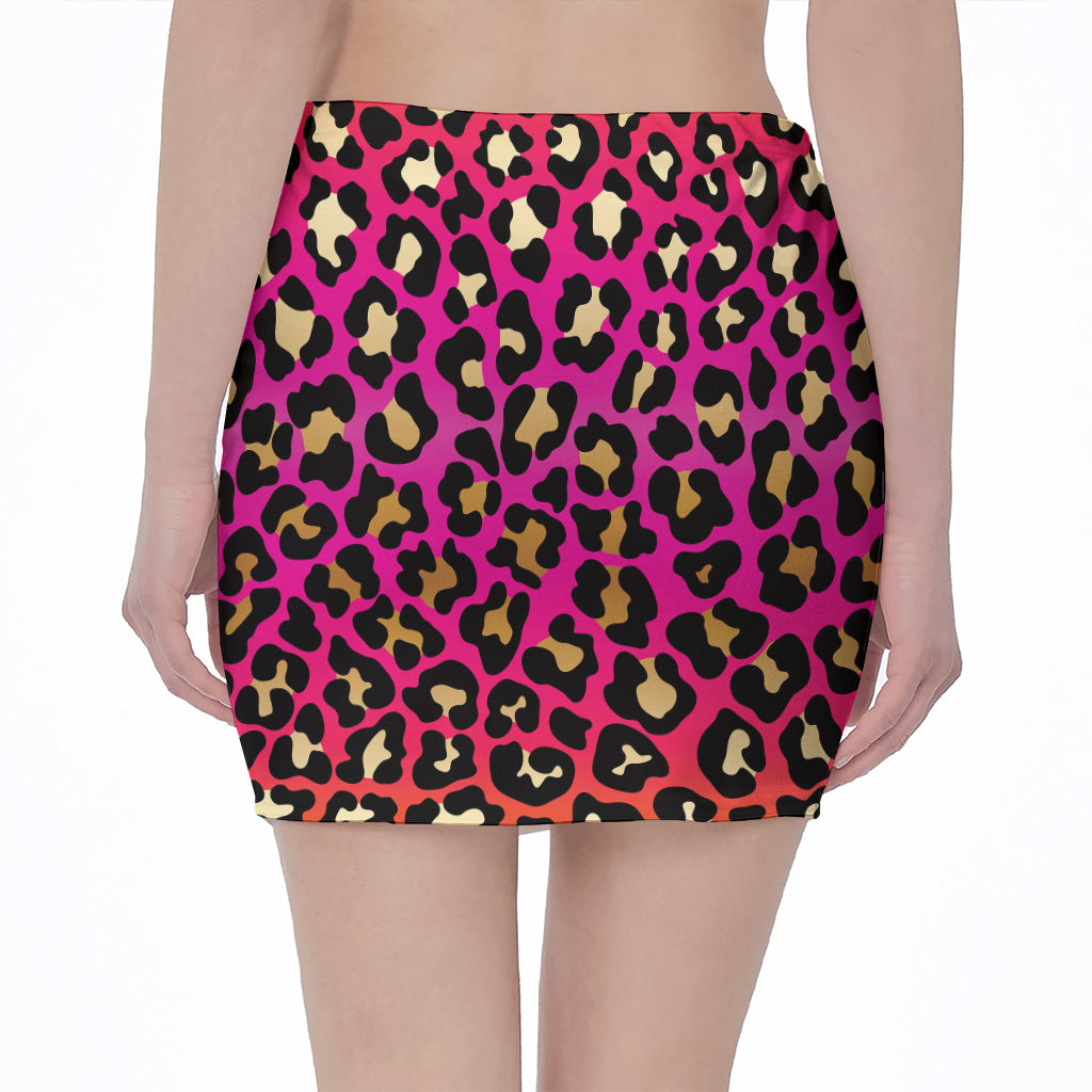 Orange And Purple Leopard Print Pencil Mini Skirt