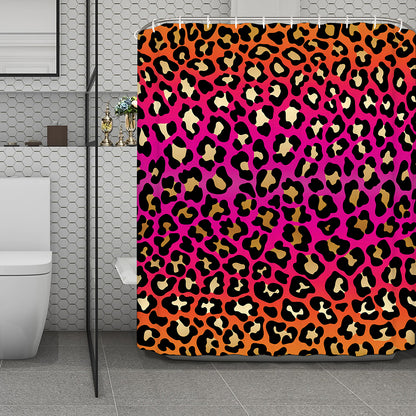 Orange And Purple Leopard Print Polyester Shower Curtain