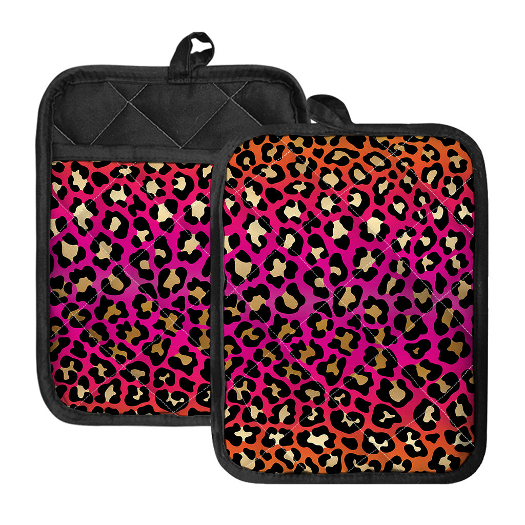Orange And Purple Leopard Print Pot Holders With Pocket
