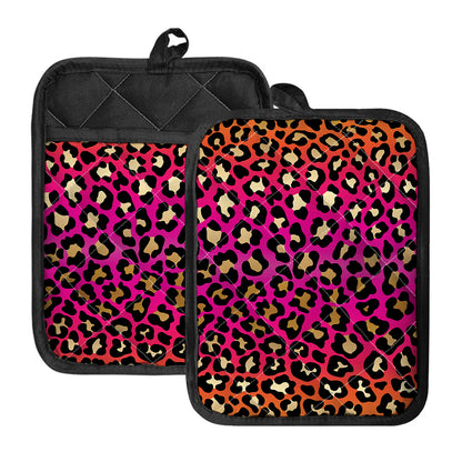 Orange And Purple Leopard Print Pot Holders With Pocket