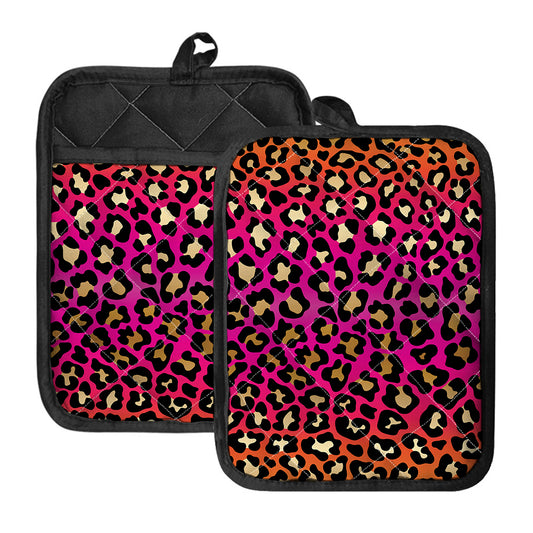 Orange And Purple Leopard Print Pot Holders With Pocket