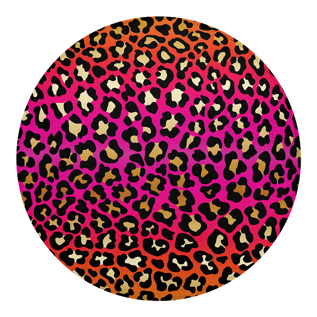 Orange And Purple Leopard Print Round Blanket