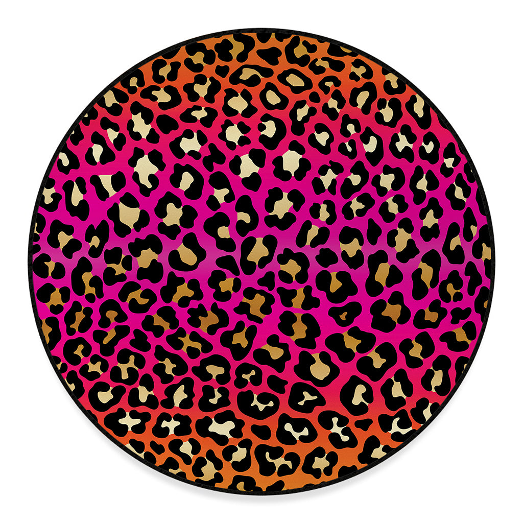 Orange And Purple Leopard Print Round Floor Mat