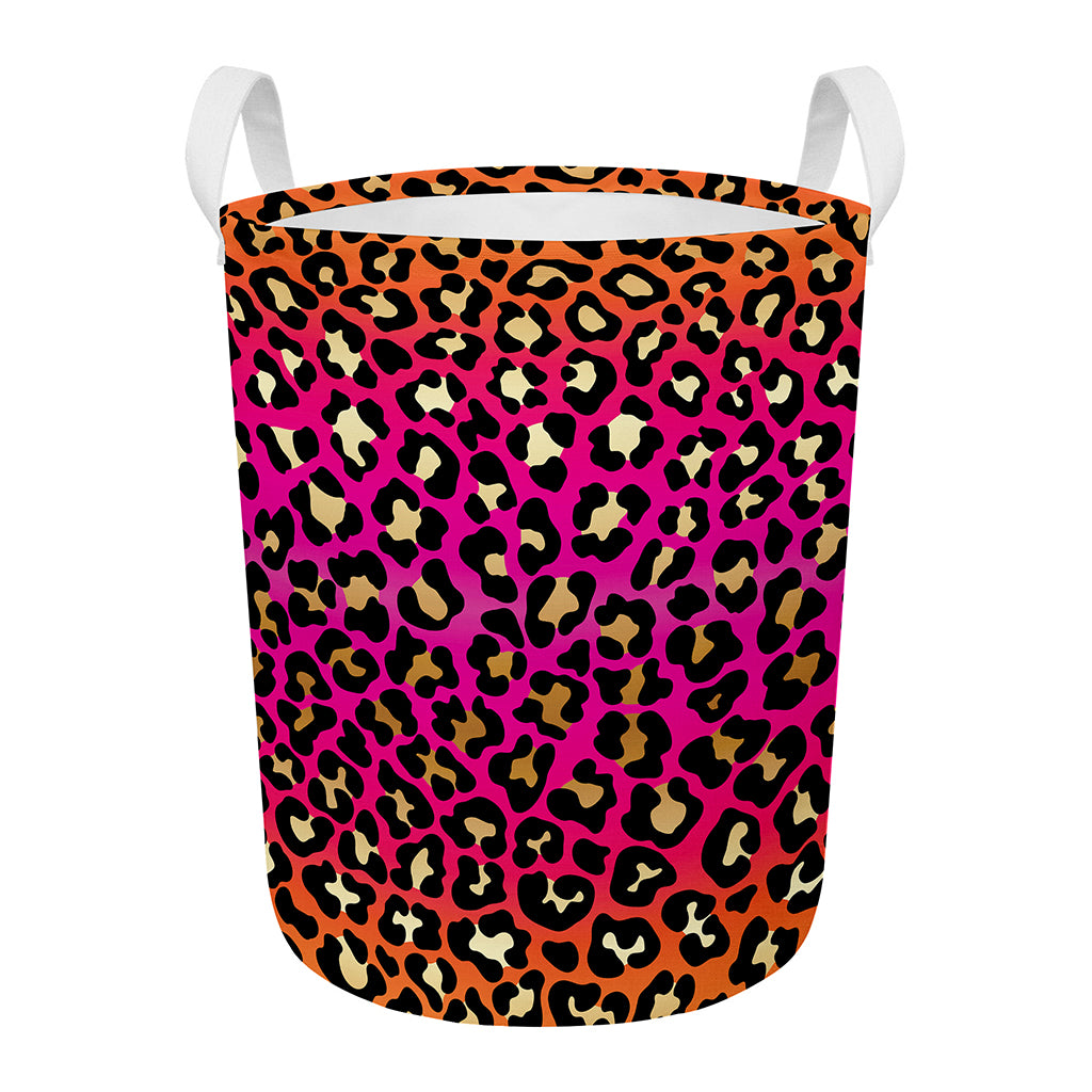 Orange And Purple Leopard Print Round Laundry Basket
