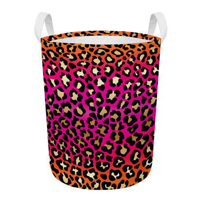 Orange And Purple Leopard Print Round Laundry Basket