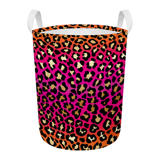 Orange And Purple Leopard Print Round Laundry Basket