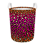 Orange And Purple Leopard Print Round Laundry Basket