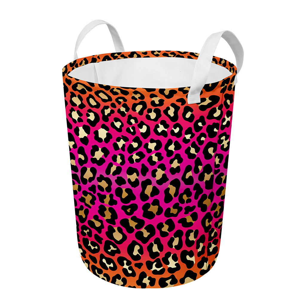 Orange And Purple Leopard Print Round Laundry Basket