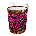 Orange And Purple Leopard Print Round Laundry Basket