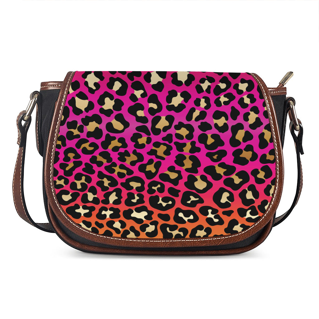 Orange And Purple Leopard Print Saddle Bag