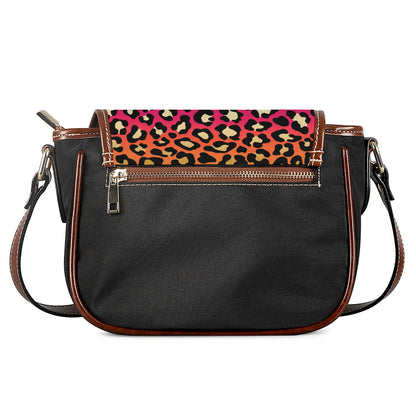 Orange And Purple Leopard Print Saddle Bag