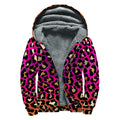 Orange And Purple Leopard Print Sherpa Lined Zip Up Hoodie