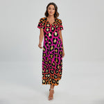 Orange And Purple Leopard Print Short Sleeve Maxi Dress