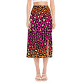 Orange And Purple Leopard Print Side Slit Midi Skirt