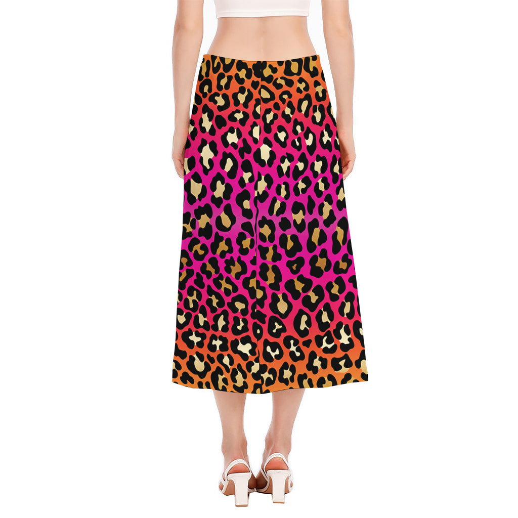 Orange And Purple Leopard Print Side Slit Midi Skirt