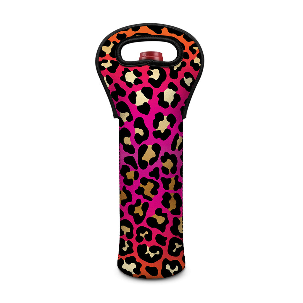 Orange And Purple Leopard Print Single Neoprene Wine Tote