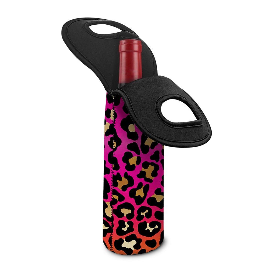 Orange And Purple Leopard Print Single Neoprene Wine Tote