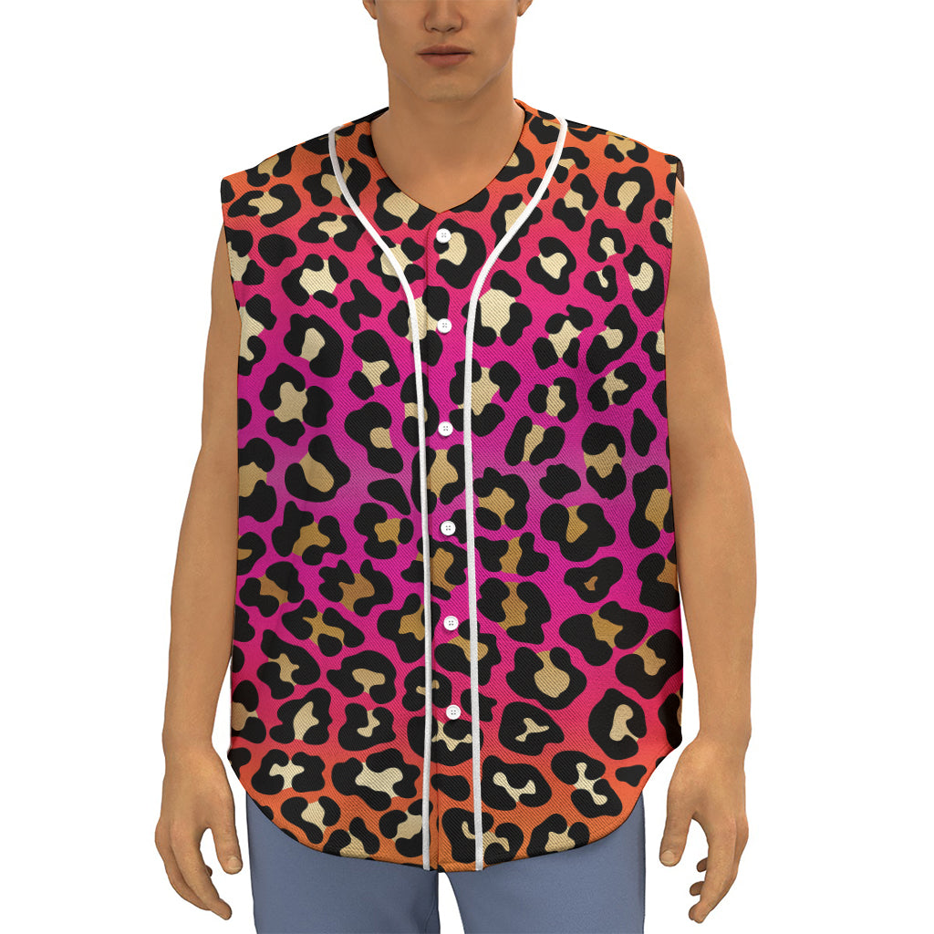 Orange And Purple Leopard Print Sleeveless Baseball Jersey