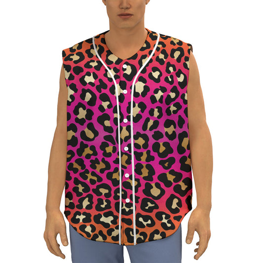 Orange And Purple Leopard Print Sleeveless Baseball Jersey