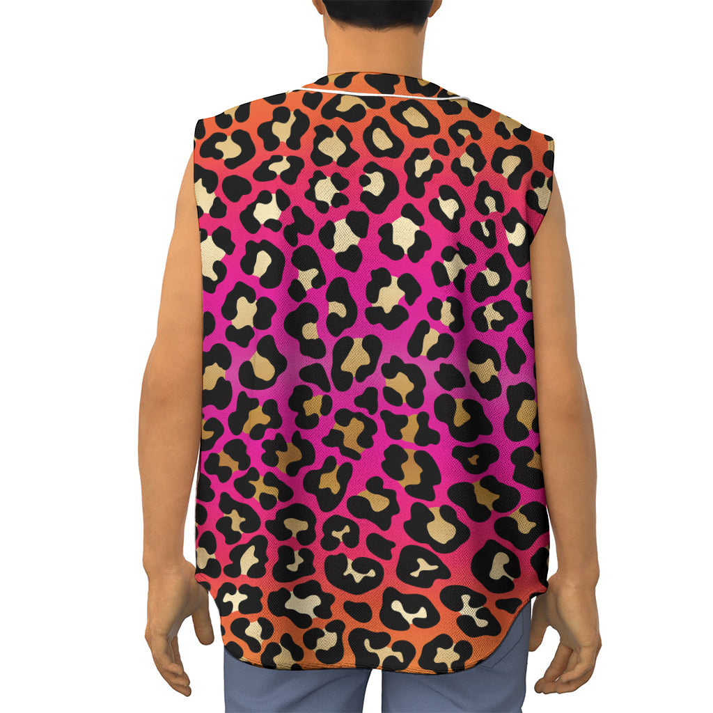 Orange And Purple Leopard Print Sleeveless Baseball Jersey