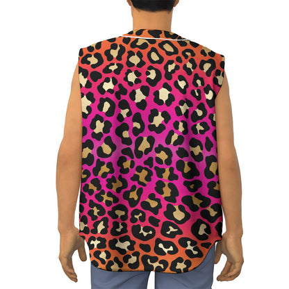 Orange And Purple Leopard Print Sleeveless Baseball Jersey