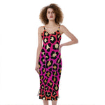 Orange And Purple Leopard Print Slim Fit Midi Cami Dress