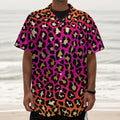 Orange And Purple Leopard Print Textured Short Sleeve Shirt