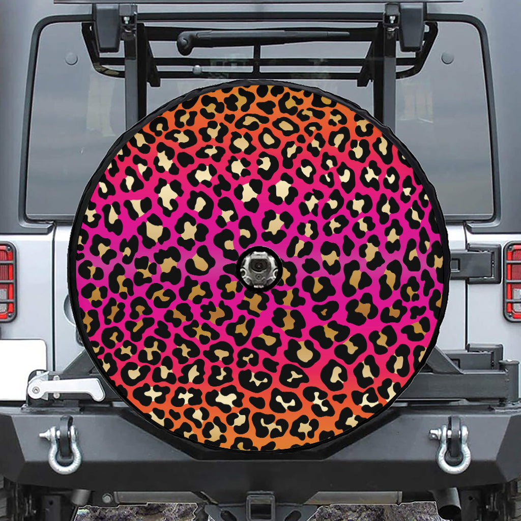 Orange And Purple Leopard Print Tire Cover With Camera Hole