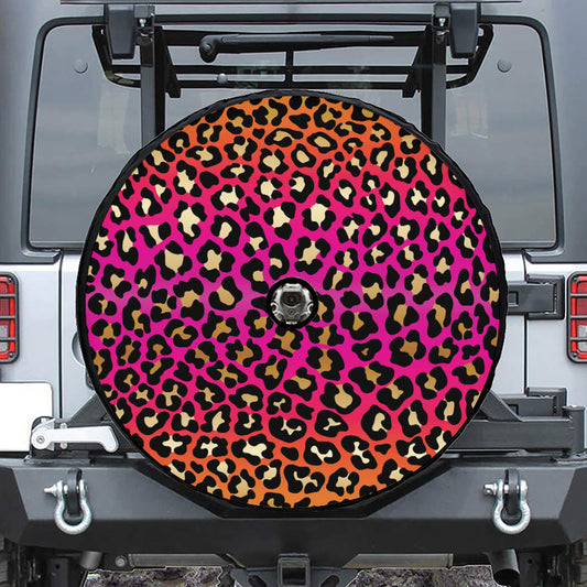 Orange And Purple Leopard Print Tire Cover With Camera Hole
