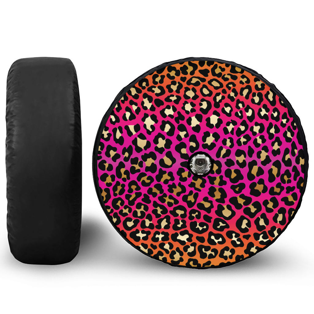 Orange And Purple Leopard Print Tire Cover With Camera Hole
