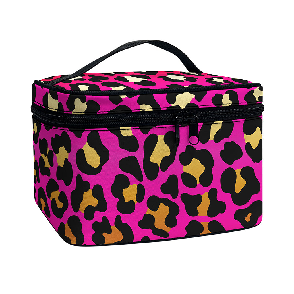 Orange And Purple Leopard Print Travel Makeup Bag