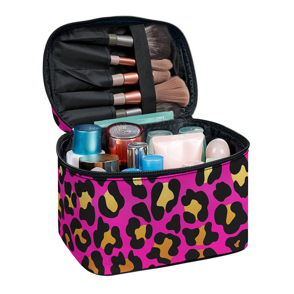 Orange And Purple Leopard Print Travel Makeup Bag