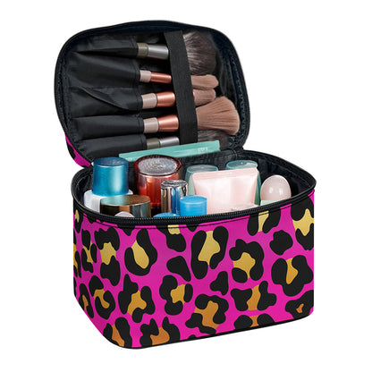 Orange And Purple Leopard Print Travel Makeup Bag