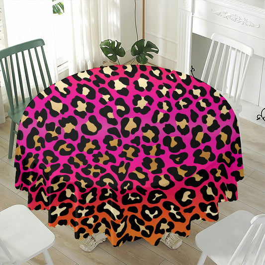 Orange And Purple Leopard Print Waterproof Round Tablecloth