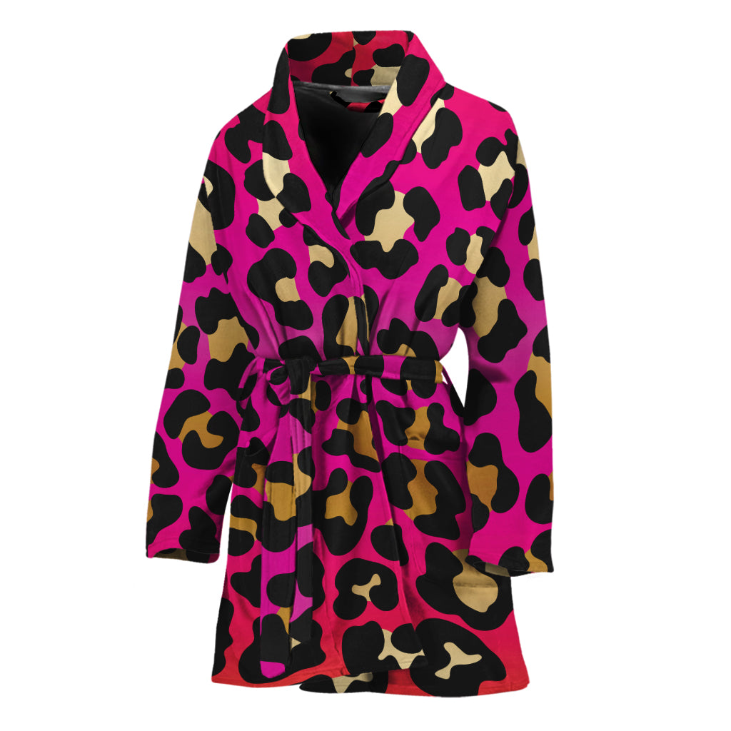 Orange And Purple Leopard Print Women's Bathrobe