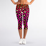 Orange And Purple Leopard Print Women's Capri Leggings