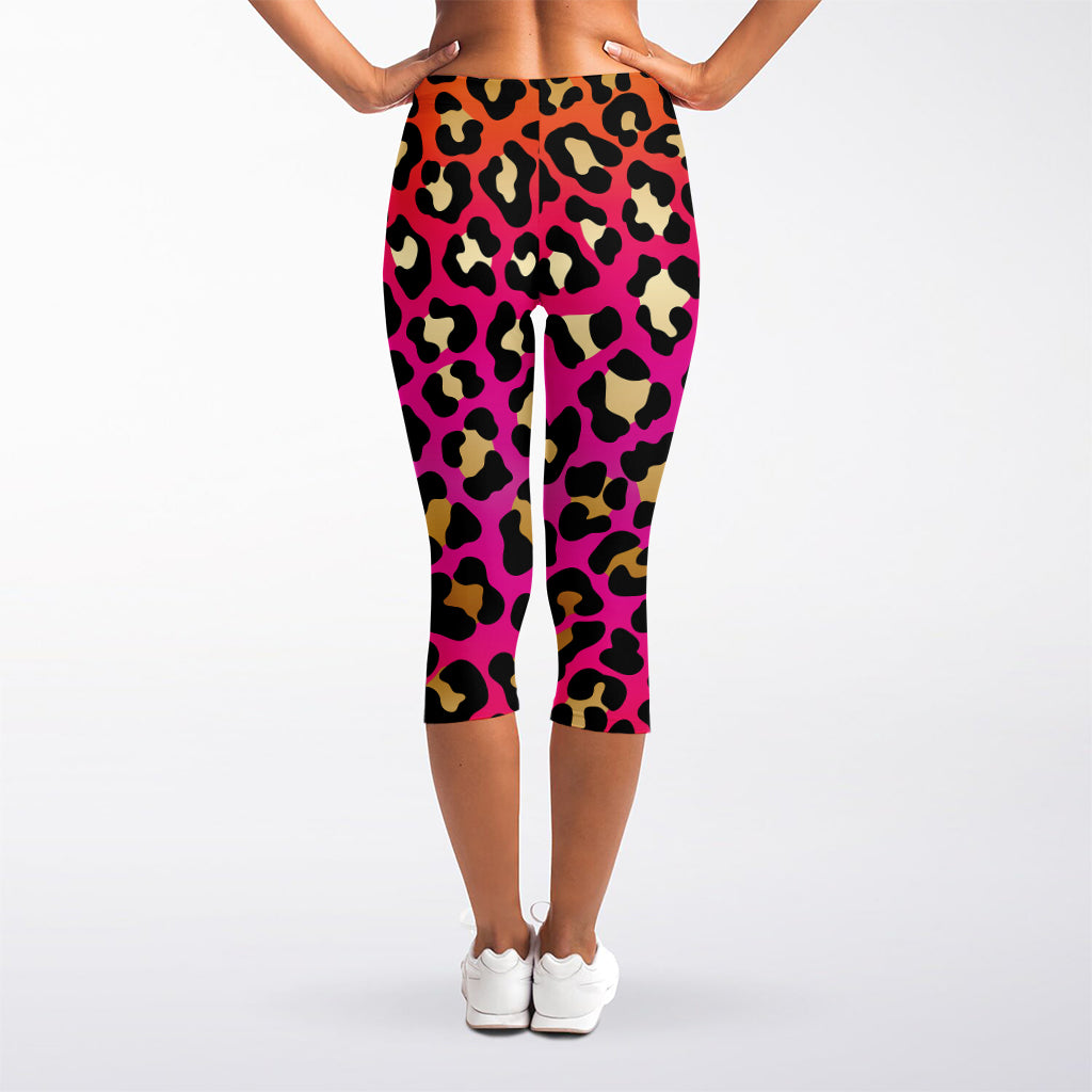 Orange And Purple Leopard Print Women's Capri Leggings