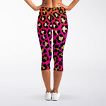 Orange And Purple Leopard Print Women's Capri Leggings