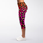 Orange And Purple Leopard Print Women's Capri Leggings