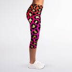 Orange And Purple Leopard Print Women's Capri Leggings