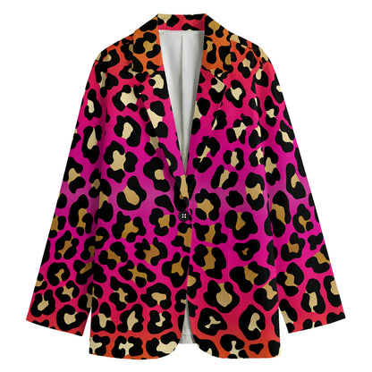 Orange And Purple Leopard Print Women's Cotton Blazer