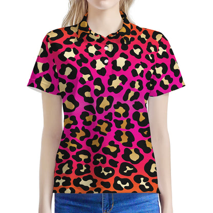 Orange And Purple Leopard Print Women's Polo Shirt