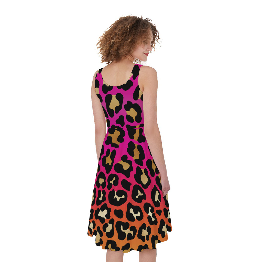 Orange And Purple Leopard Print Women's Sleeveless Dress