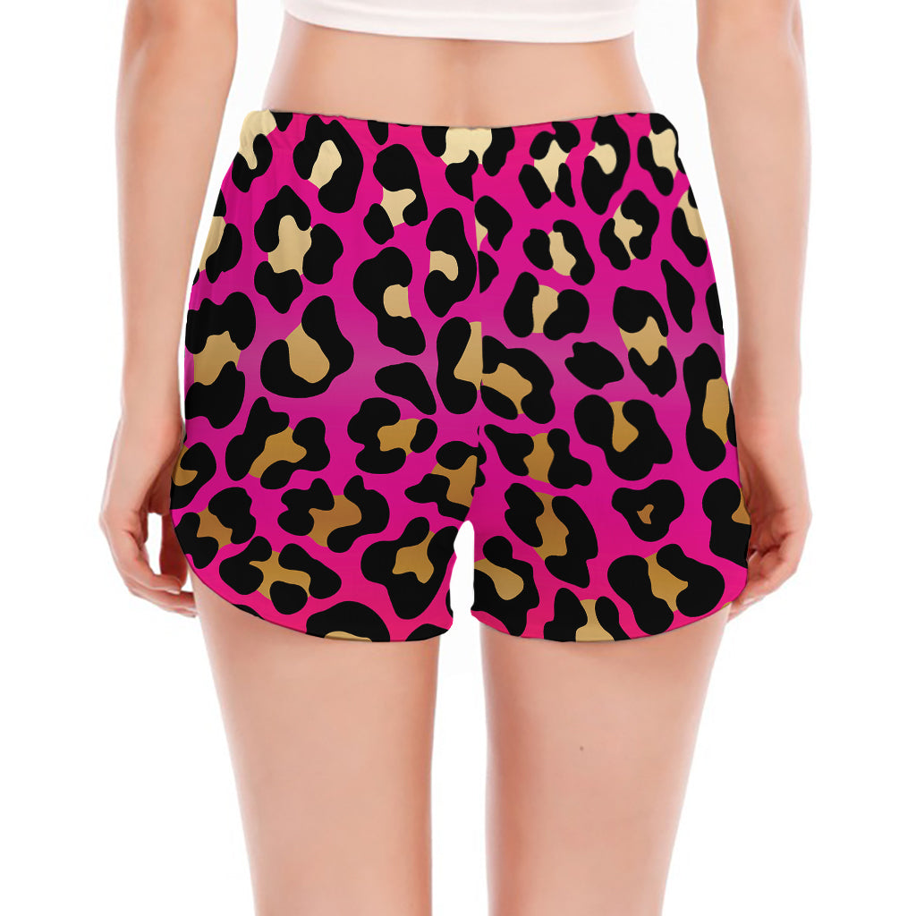 Orange And Purple Leopard Print Women's Split Running Shorts