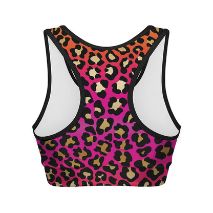 Orange And Purple Leopard Print Women's Sports Bra