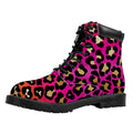 Orange And Purple Leopard Print Padded Collar Lace Up Boots