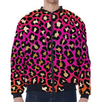 Orange And Purple Leopard Print Zip Sleeve Bomber Jacket