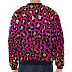 Orange And Purple Leopard Print Zip Sleeve Bomber Jacket